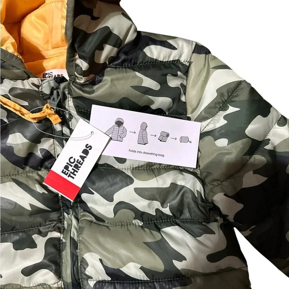 Camouflage Puffer Jacket with Yellow Bag - Picture 3 of 5
